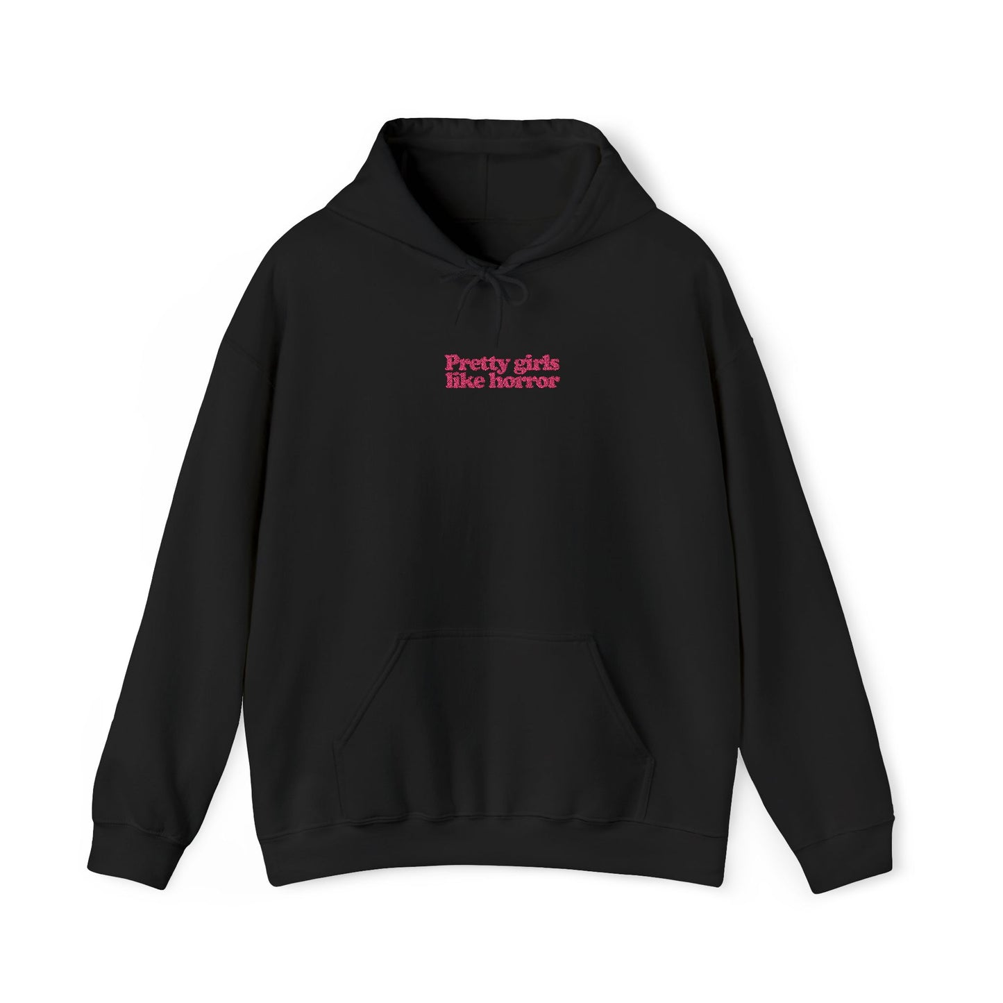 (pink alt) Pretty Girls Like Horror (Embroidered) Hooded Sweatshirt