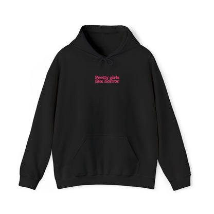 (pink alt) Pretty Girls Like Horror (Embroidered) Hooded Sweatshirt