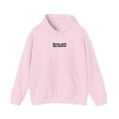 (black text) Pretty Girls Like Horror (Embroidered) Hooded Sweatshirt