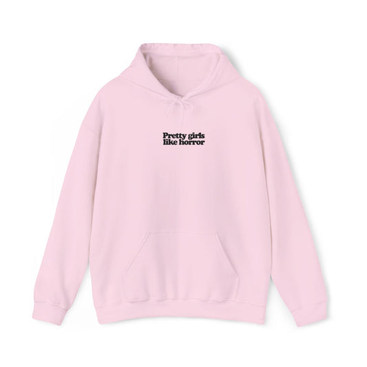 (black text) Pretty Girls Like Horror (Embroidered) Hooded Sweatshirt